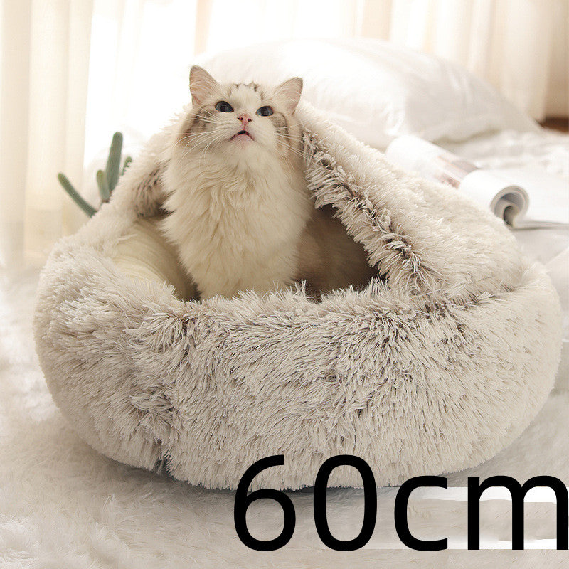 2 In 1 Plush Pet Bed Soft Warm Round House