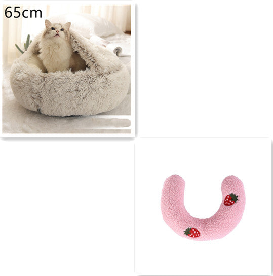 2 In 1 Plush Pet Bed Soft Warm Round House