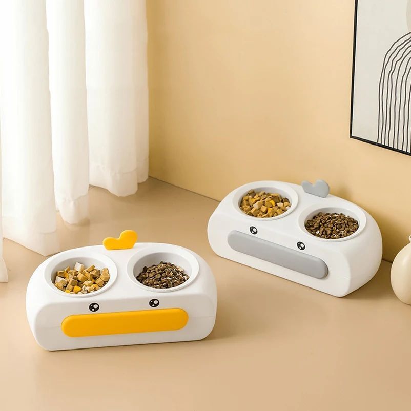 Duck Design Pet Double Feeding Bowl Tray
