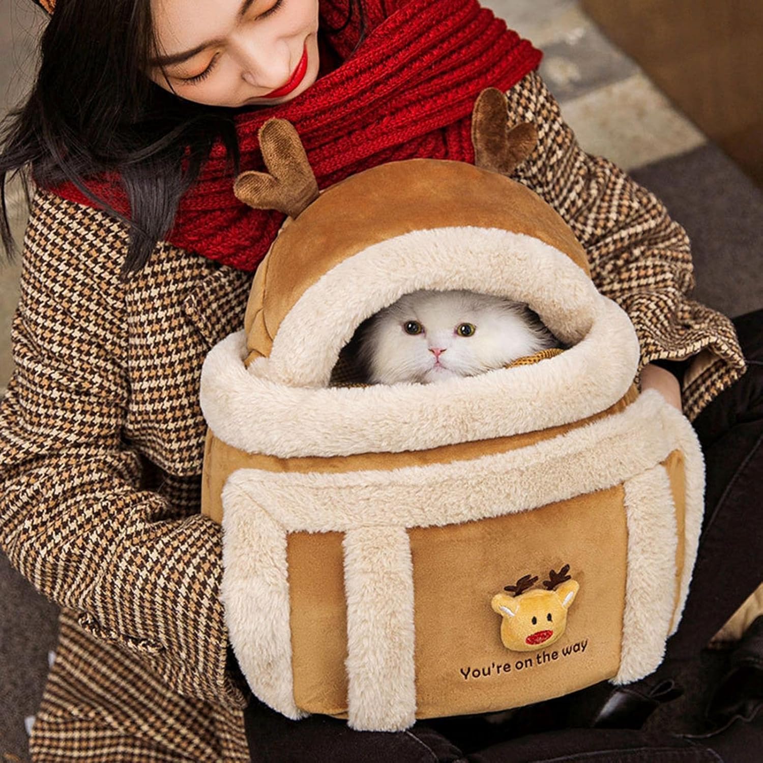 Plush Winter Backpack Pet Carrier With Hand Warmers