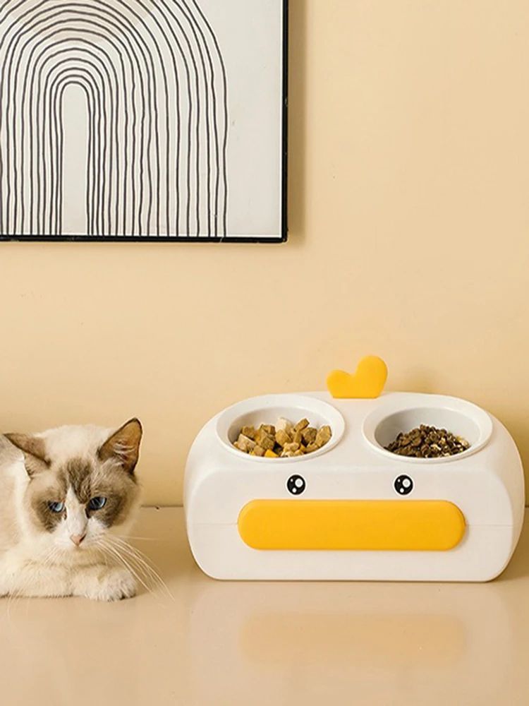 Duck Design Pet Double Feeding Bowl Tray