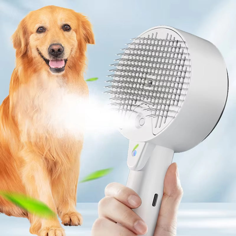 3-in-1 Electric Steam Brush Pet Grooming Tool With Massage