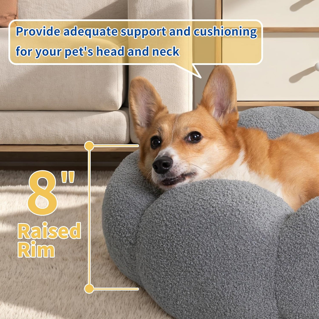 Calming Plush Pet Bed Soft Round Non Slip Washable