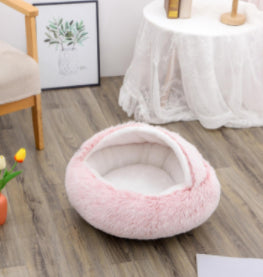 2 In 1 Plush Pet Bed Soft Warm Round House