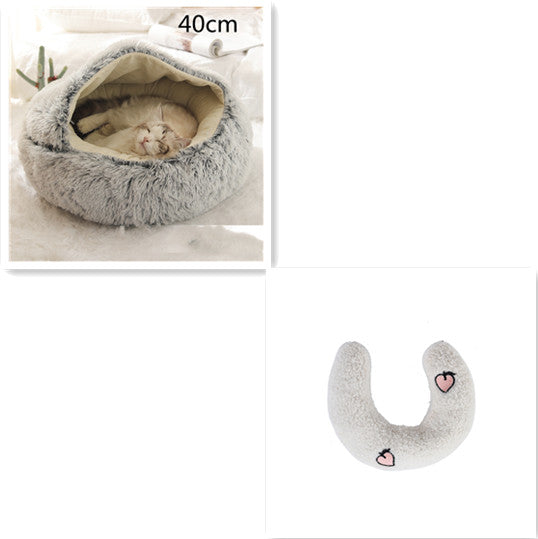 2 In 1 Plush Pet Bed Soft Warm Round House