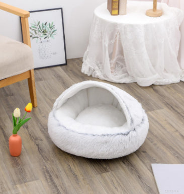 2 In 1 Plush Pet Bed Soft Warm Round House