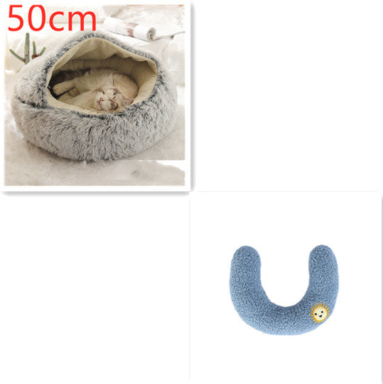 2 In 1 Plush Pet Bed Soft Warm Round House