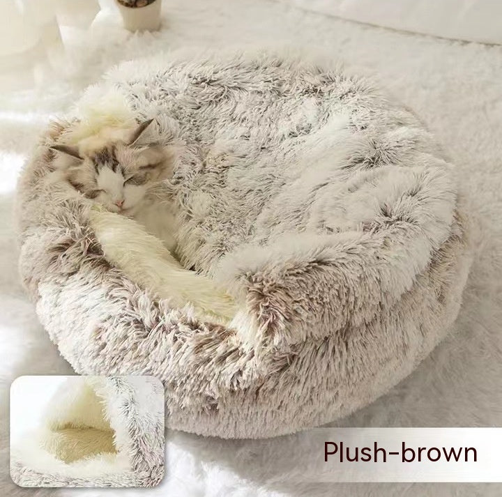 2 In 1 Plush Pet Bed Soft Warm Round House