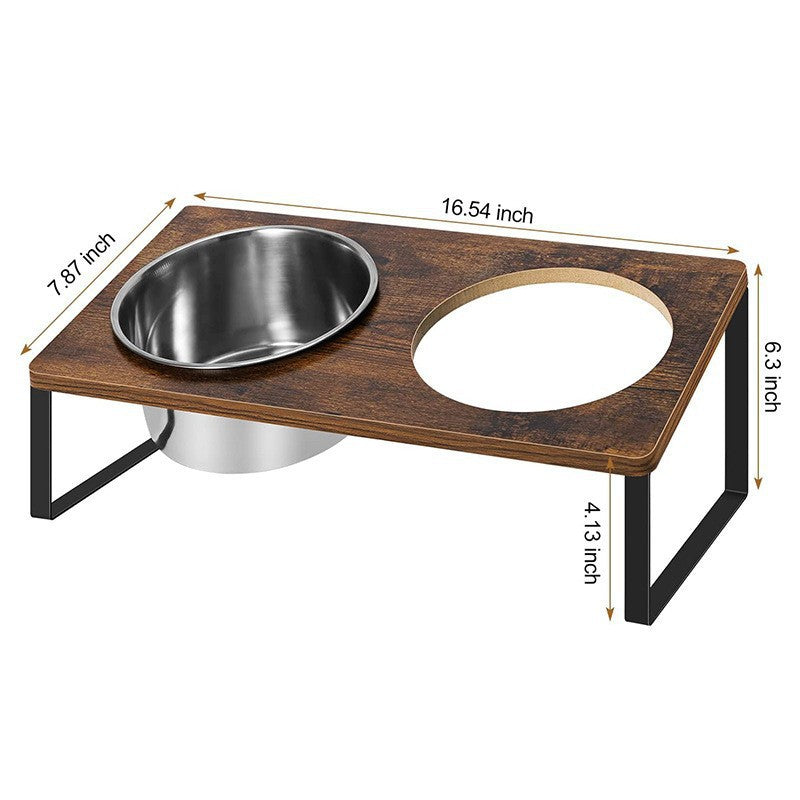 Pet Feeding Rack Iron and Wood Elevated Bowl Stand