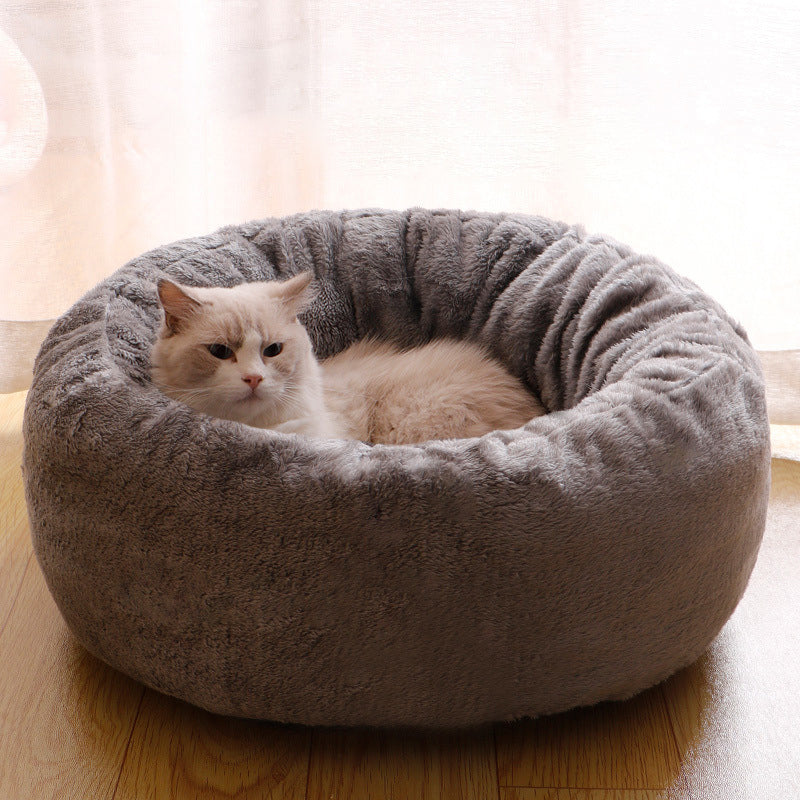 Plush Donut Pet Bed Soft Round Fluffy Warm Cushion