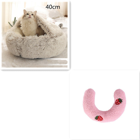 2 In 1 Plush Pet Bed Soft Warm Round House