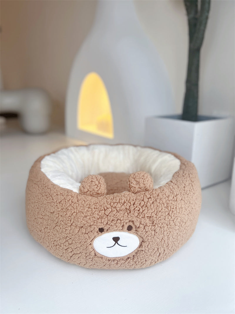 Cartoon Plush Pet Nest Cushion Round Bed All Season